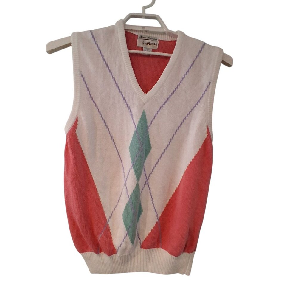 Lady LaMode Sportswear sweater vest wmns Large argyle Hand Intarsia  vintage